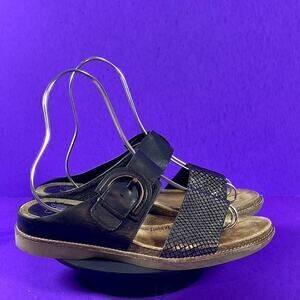 Sofft Women's Black & Metallic Leather Double Band Sandals‎ Shoe Size 9
